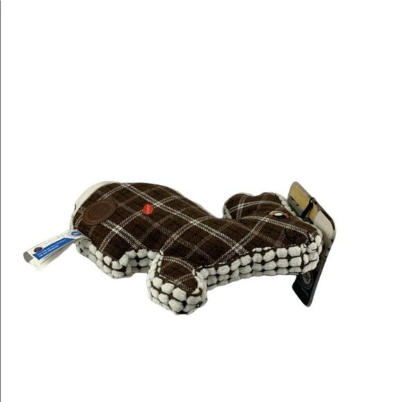 Dog Toss Toy European Home Burlap Stuffed Bunny Brown White Country Plaid - Picture 8 of 11
